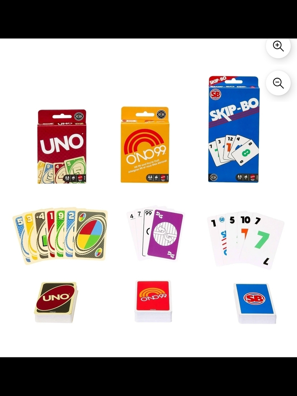 UNO, ONO99 & Skip-Bo Card Game Bundle - Red, Yellow, Blue